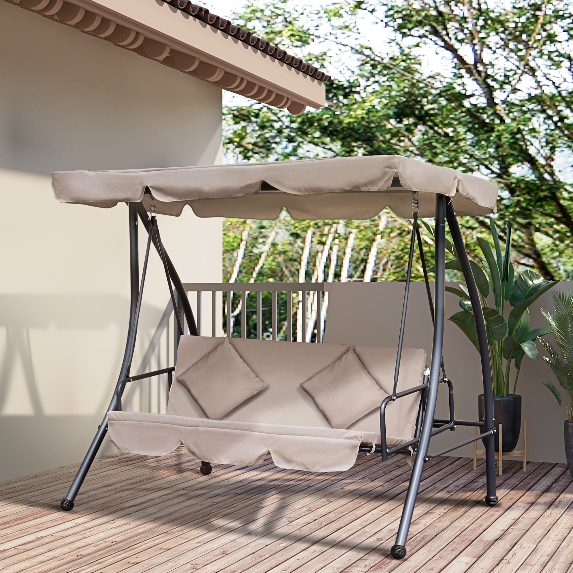 Outsunny 2 in 1 Hollywoodschaukel mit Liegefunktion, 3-Sitzer Gartenschauke günstig online kaufen