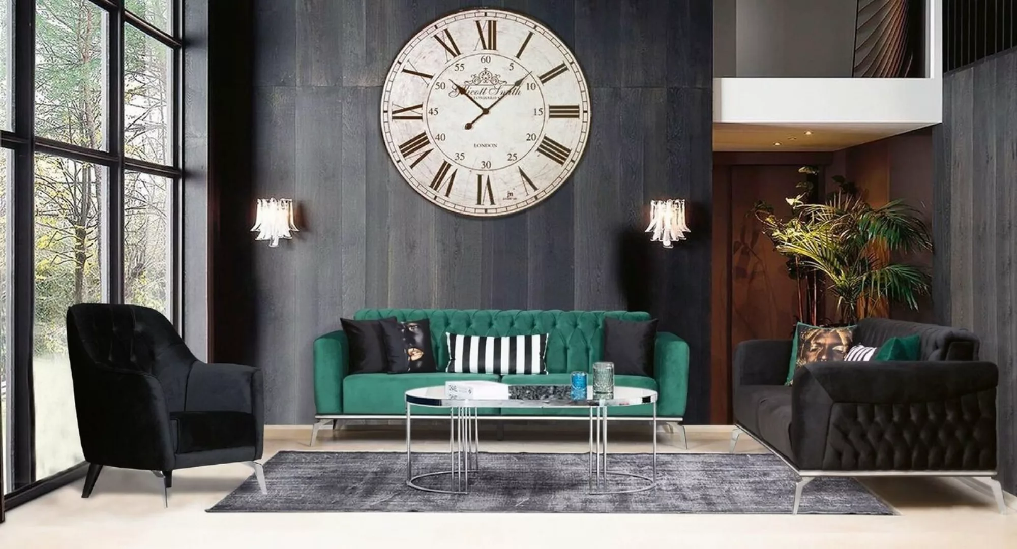 JVmoebel Sofa, Modernes Wohnzimmer Set 2 weiche Chesterfield Sofas + modern günstig online kaufen
