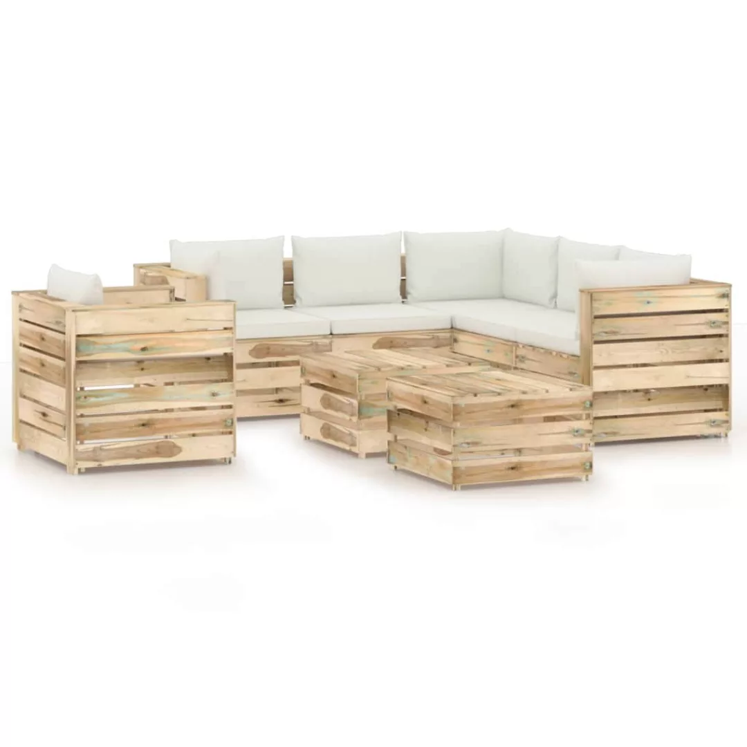 8-tlg. Garten-lounge-set Mit Kissen Grün Imprägniertes Holz günstig online kaufen