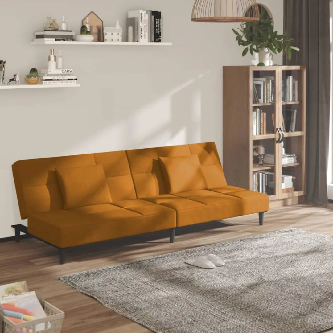 Vidaxl Schlafsofa 2-sitzer Mit 2 Kissen Braun Samt günstig online kaufen