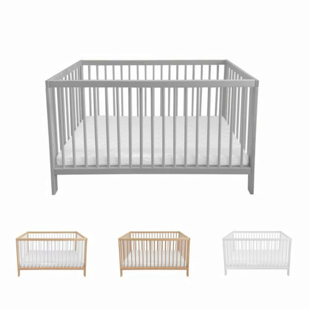 Lantigo Babybett Babybett 120x60 cm Grau inklusive Matratze, Flexiblenutzun günstig online kaufen