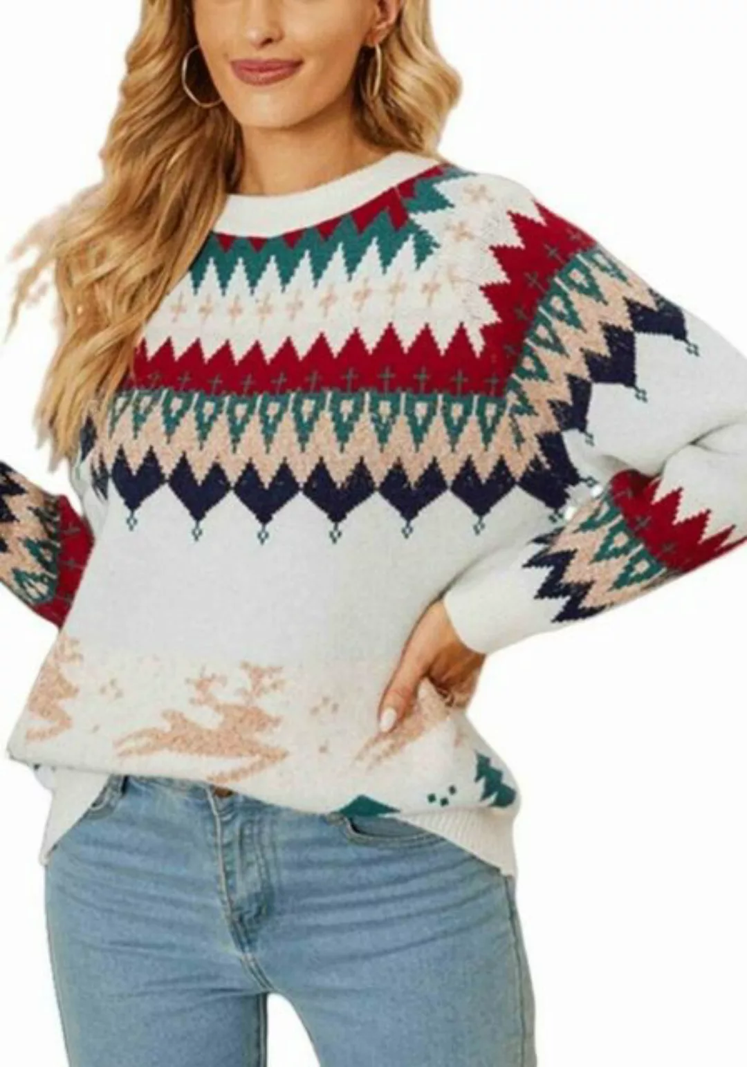 YRIIOMO Strickpullover Cremefarben in Größe L: Strickpullover, Weihnachts-J günstig online kaufen