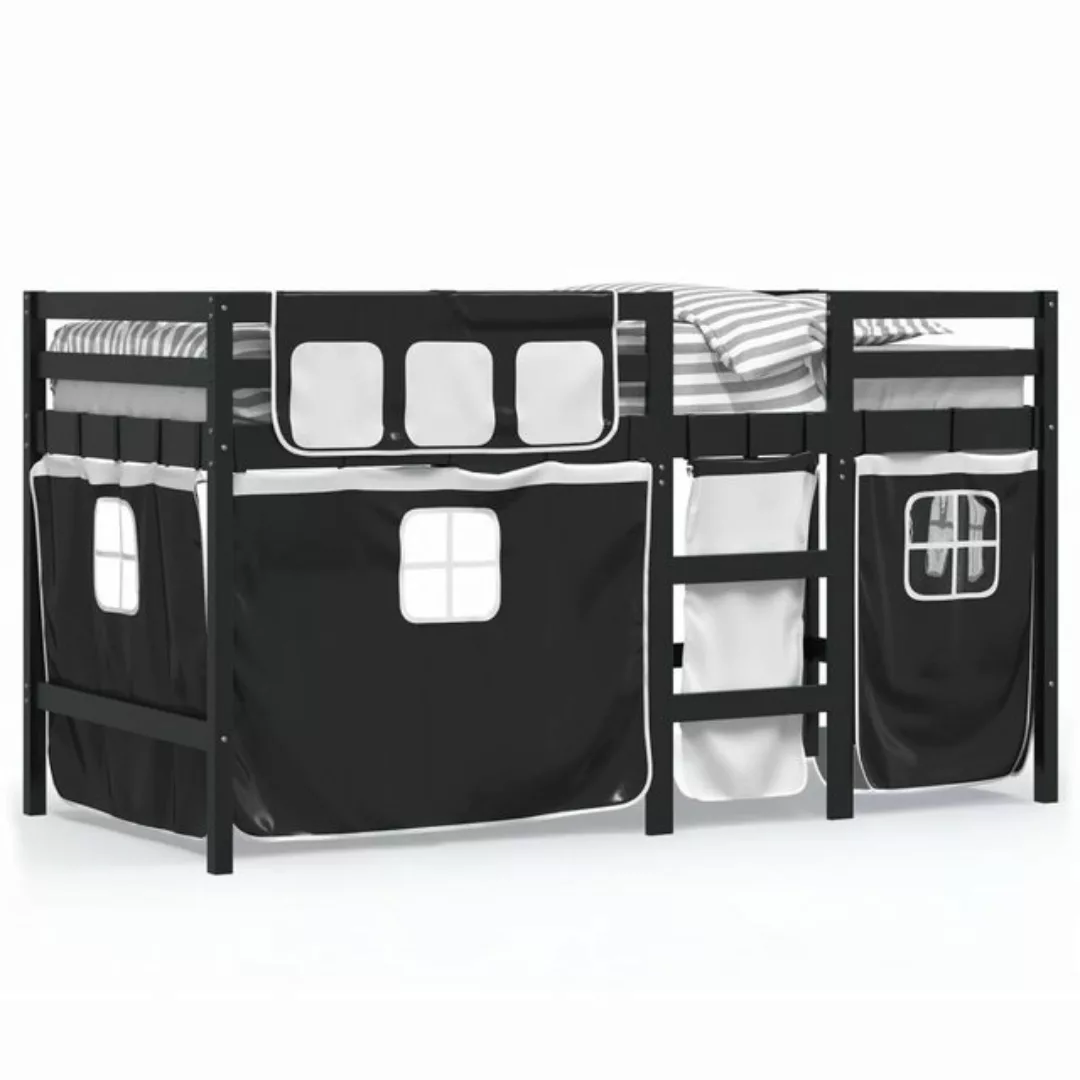 vidaXL Bett Kinderhochbett mit Vorhängen Weiß Schwarz 90x200 cm Kiefernholz günstig online kaufen