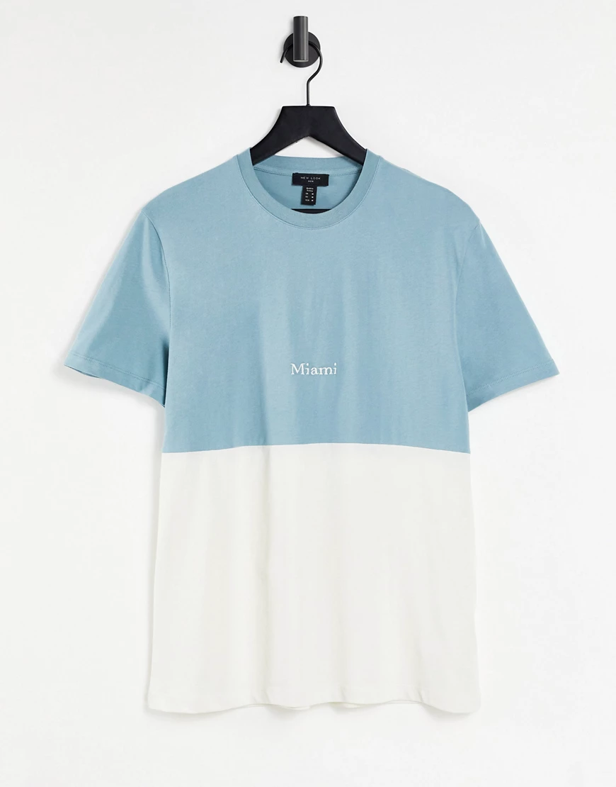 New Look – Miami – T-Shirt mit Blockfarbendesign in Blau günstig online kaufen