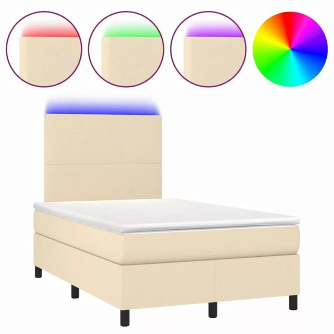 vidaXL Boxspringbett Boxspringbett mit Matratze LED Creme 120x200 cm Stoff günstig online kaufen