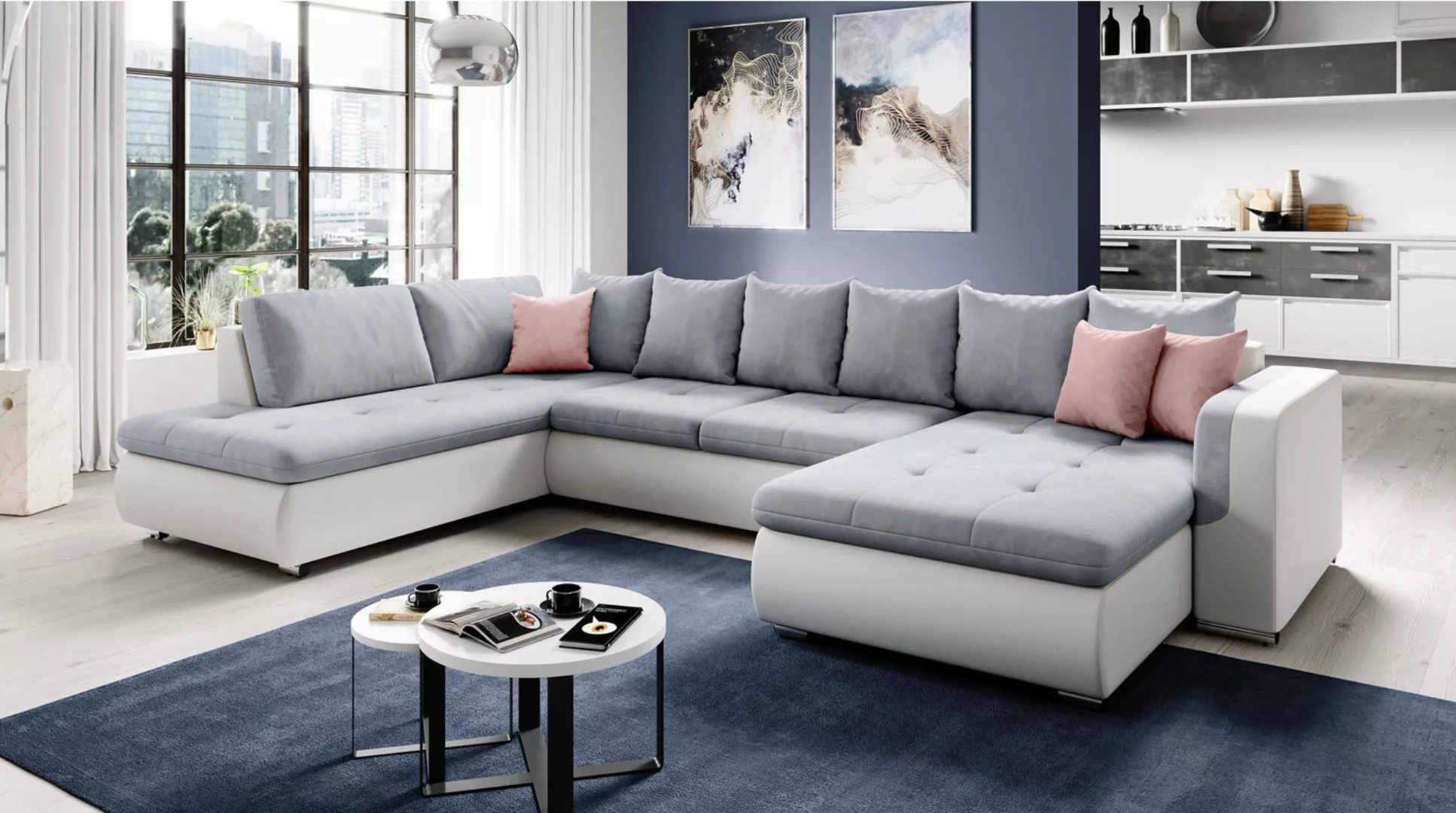 Furnix Wohnlandschaft FIORENZO XXL Sofa mit Schlaffunktion Sofakissen Couch günstig online kaufen