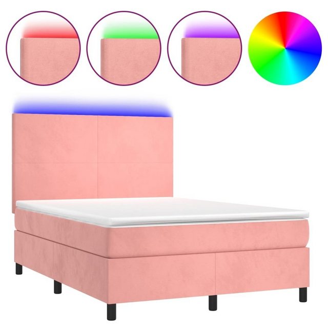 vidaXL Bettgestell Boxspringbett mit Matratze LED Rosa 140x190 cm Samt Bett günstig online kaufen