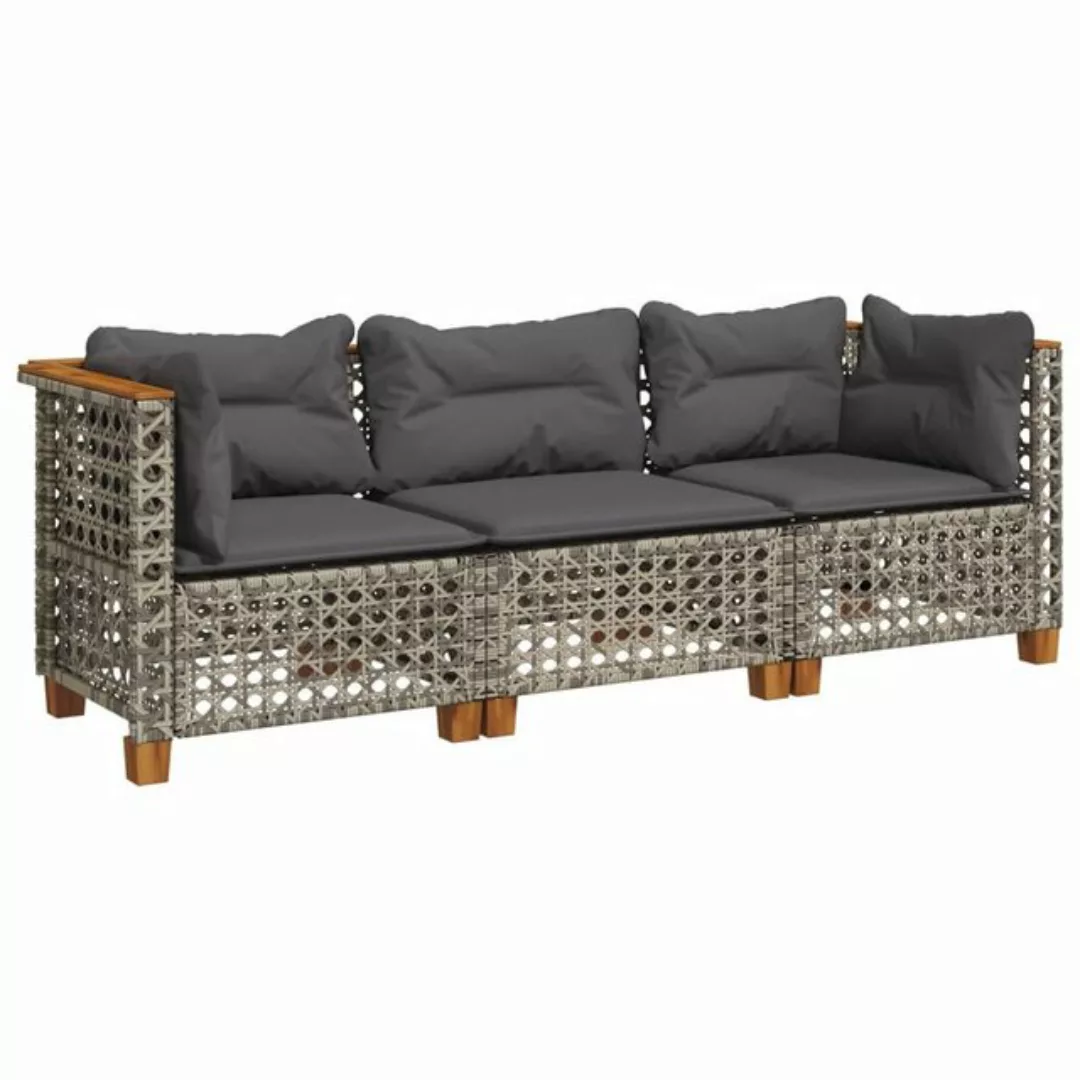 vidaXL Loungesofa Gartensofa mit Kissen 3-Sitzer Grau Poly Rattan, 3 Teile günstig online kaufen