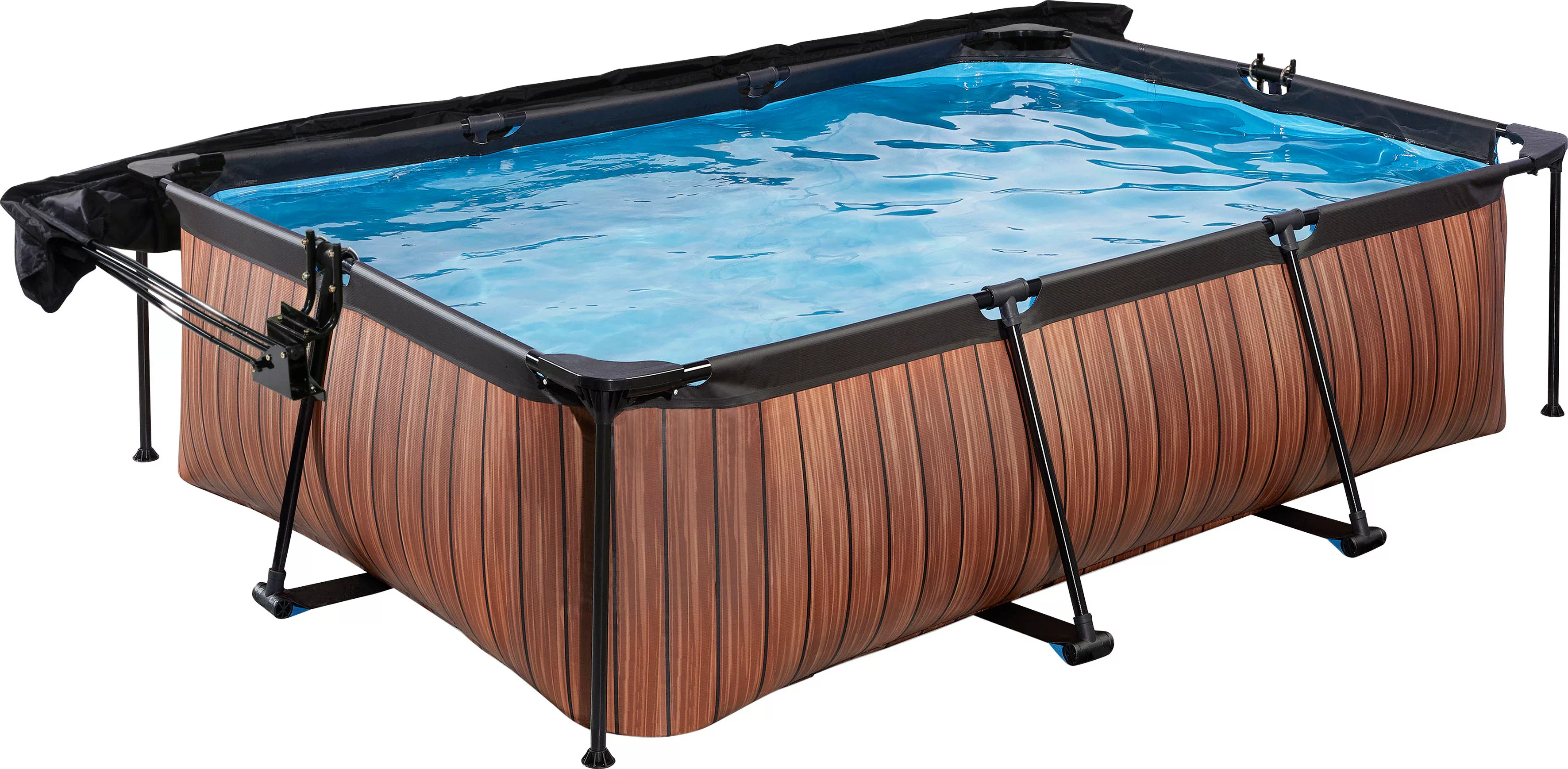 EXIT Wood Pool Braun 220 x 150 x 65 cm m. Filterpumpe u. Sonnensegel günstig online kaufen