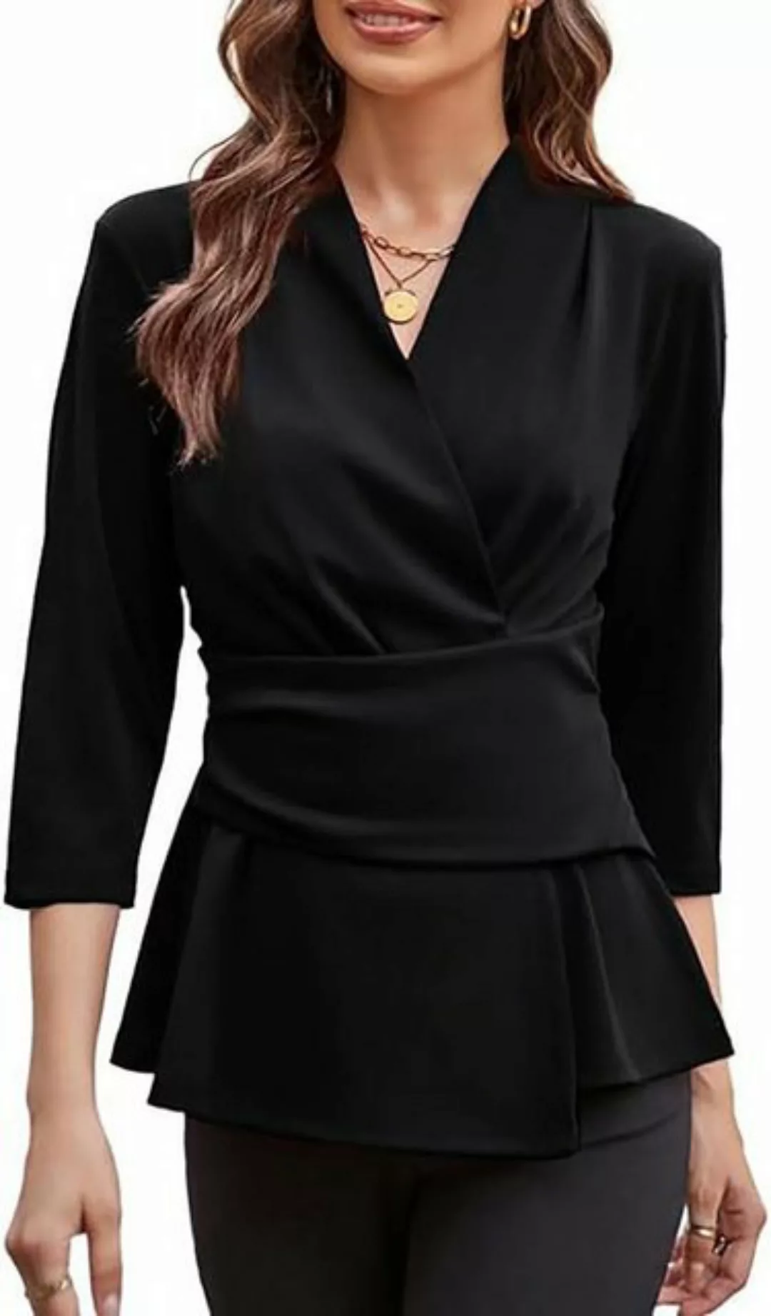 ZWY Hemdbluse Elegante Bluse für Frauen, Wickeloberteil mit sieben Ärmeln V günstig online kaufen
