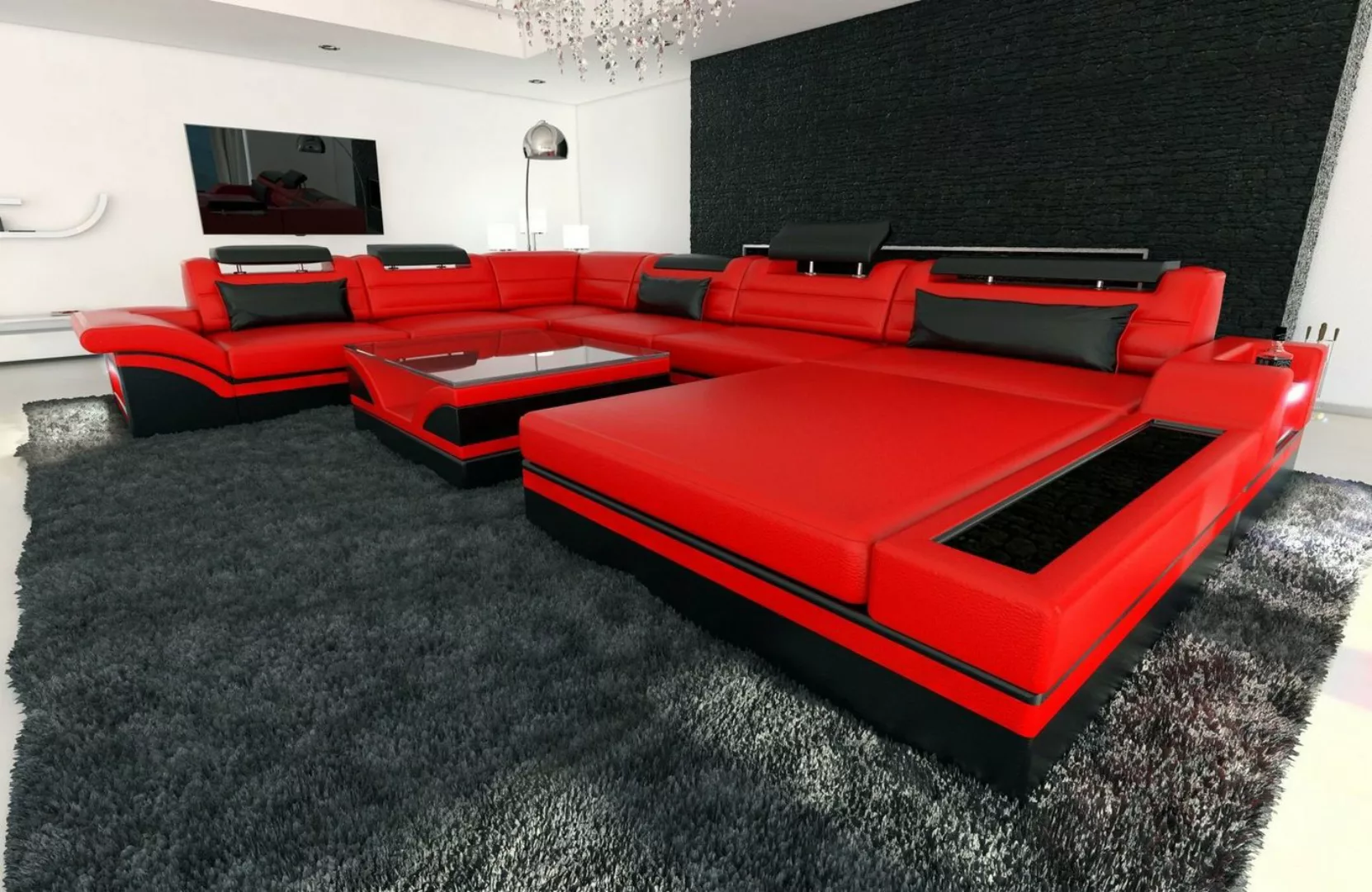 Sofa Dreams Wohnlandschaft Sofa Leder Couch Mezzo XXL U Form Ledersofa, Cou günstig online kaufen