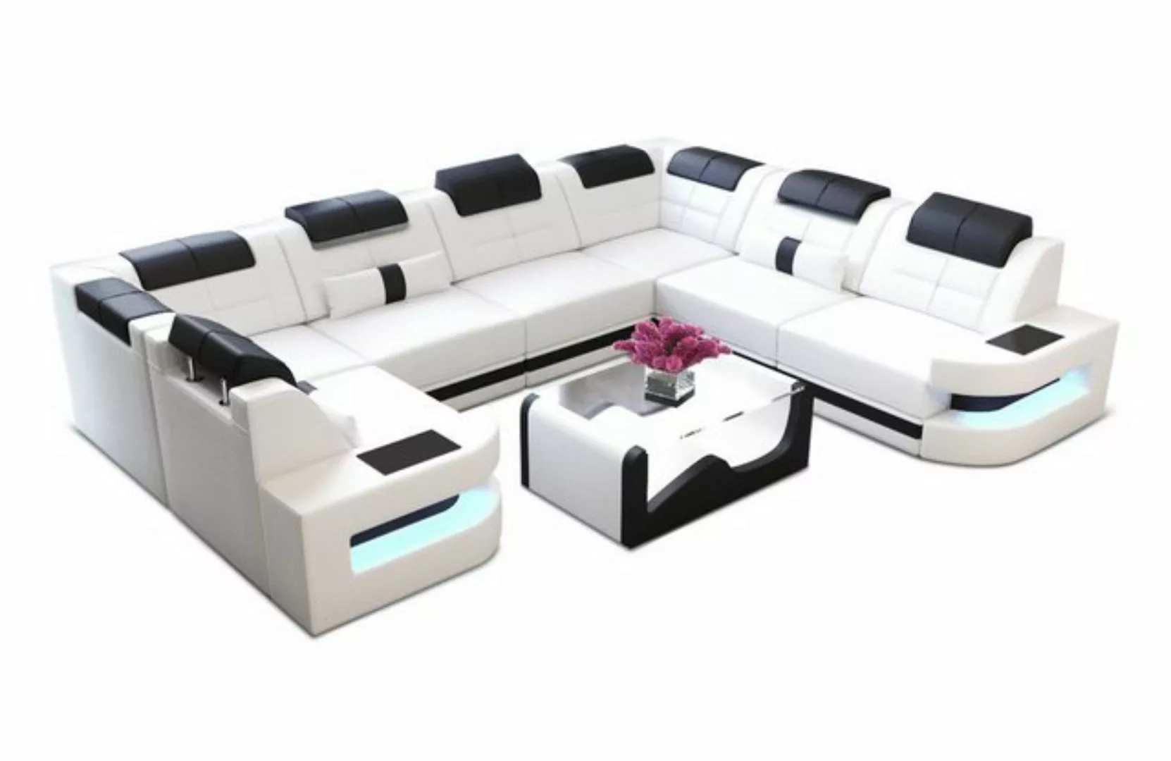 Sofa Dreams Wohnlandschaft Como U Form Leder, Couch, Couch, LED-Beleuchtung günstig online kaufen