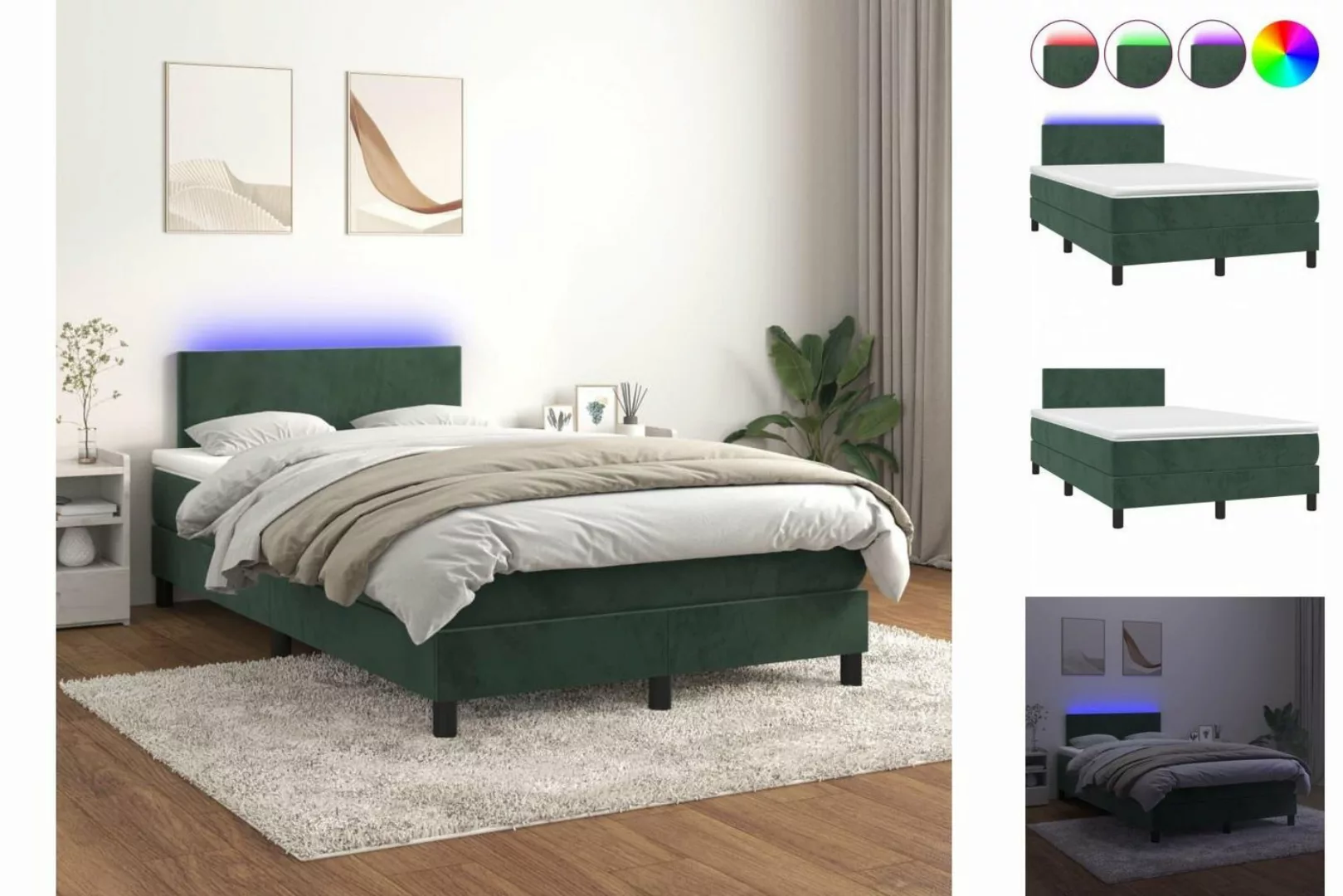 vidaXL Bettgestell Boxspringbett mit Matratze LED Dunkelgrün 120x200 cm Sam günstig online kaufen