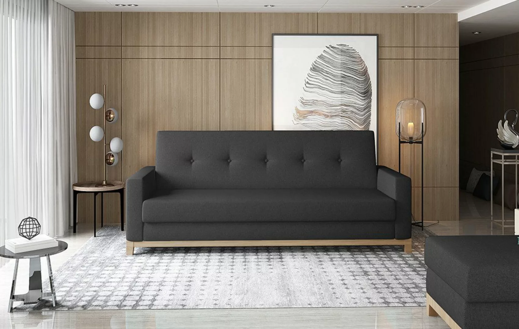 Home Collective Sofa 3-Sitzer Dreisitzer Schlafsofa, Holzbeine und Gestell günstig online kaufen