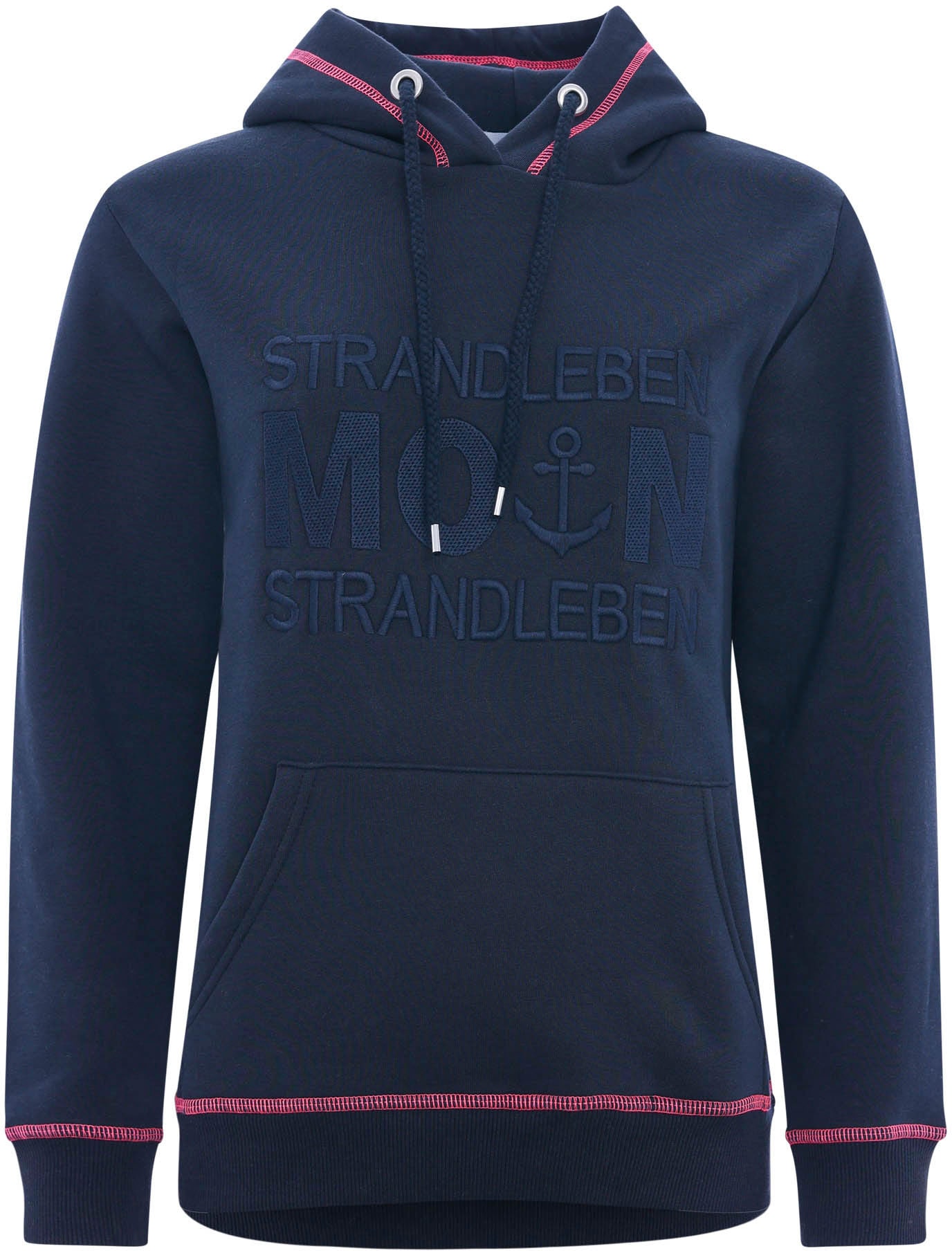 Zwillingsherz Hoodie Strandleben Moin mit gesticktem Schriftzug und neonfar günstig online kaufen