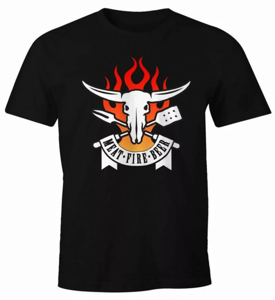 MoonWorks Print-Shirt Herren T-Shirt Meat Fire Beer Fun-Shirt mit Print günstig online kaufen