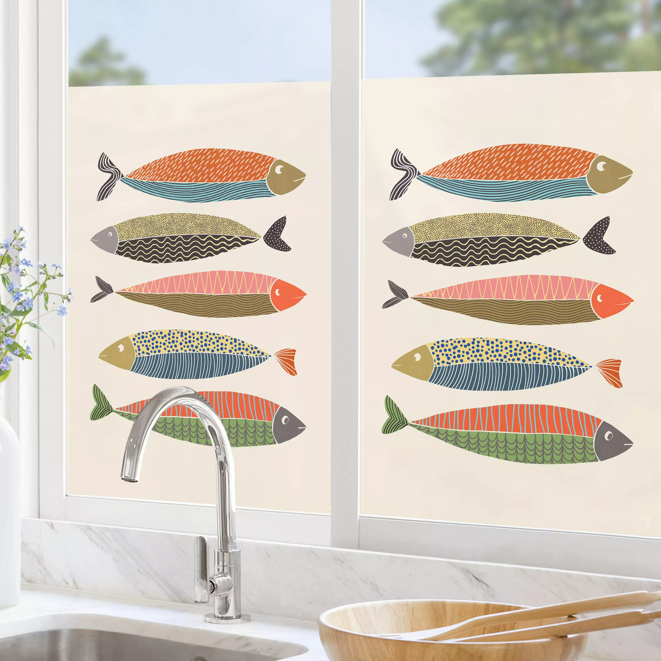 Fensterfolie Fünf bunte Fische günstig online kaufen
