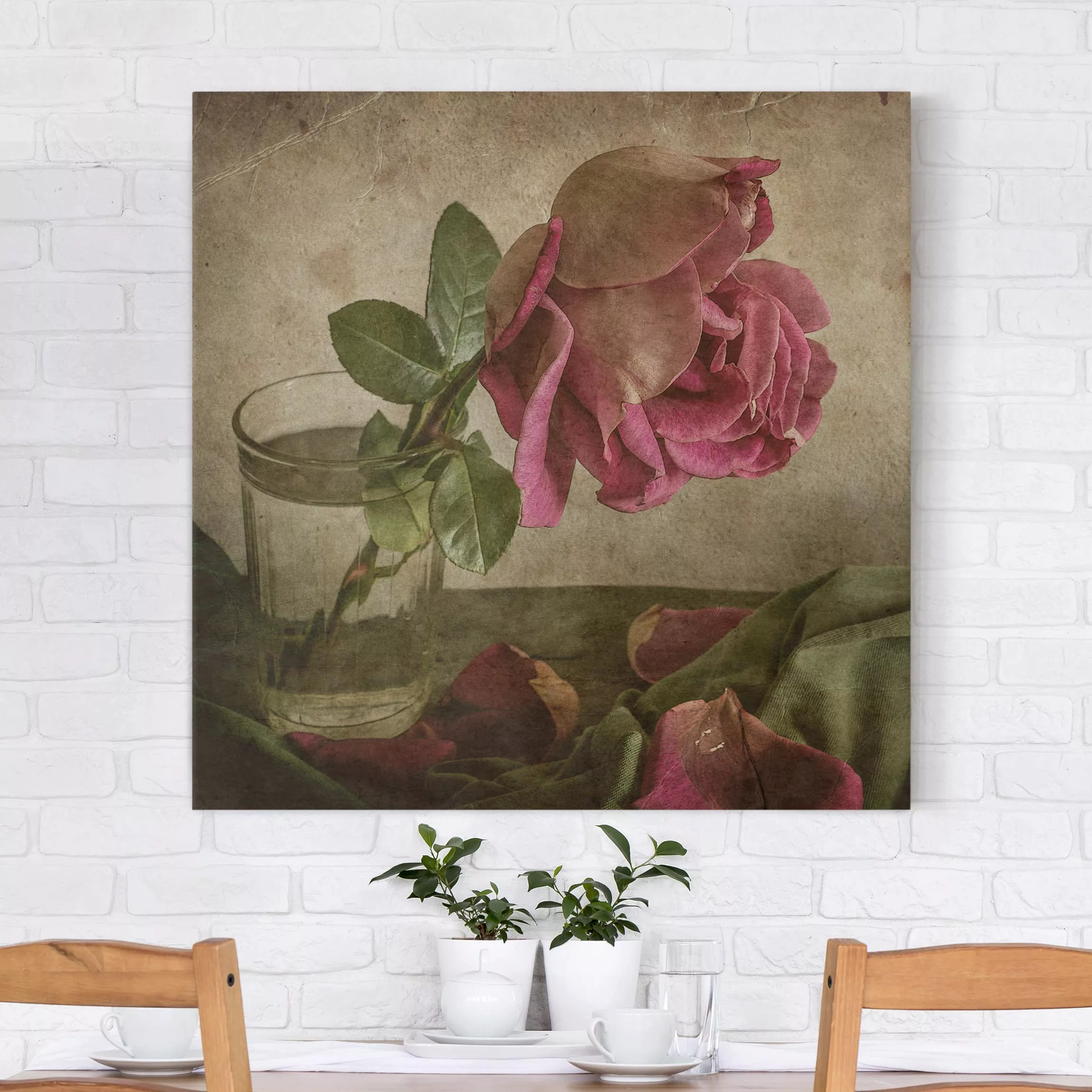 Leinwandbild Blumen - Quadrat Tear of a Rose günstig online kaufen