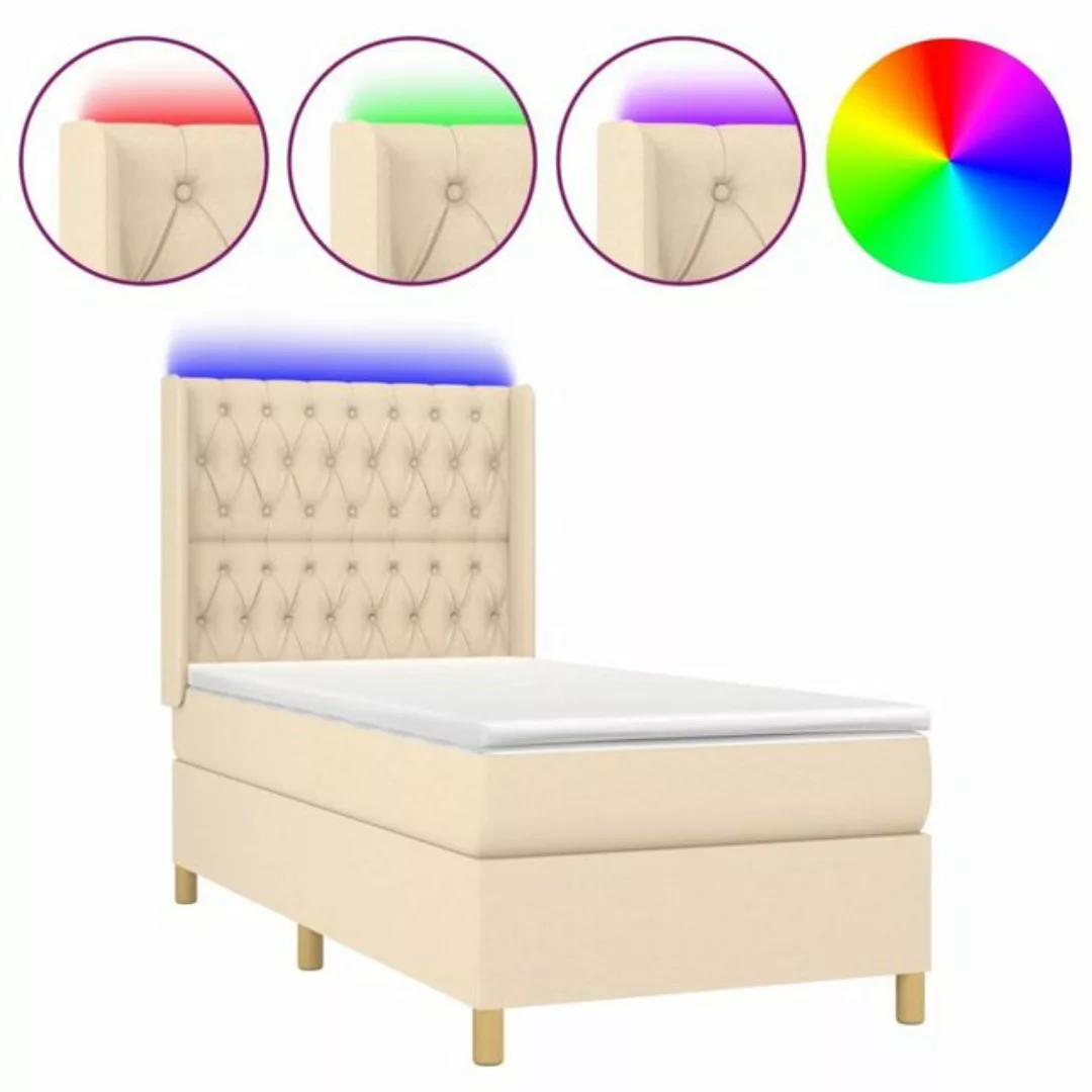 vidaXL Boxspringbett Boxspringbett mit Matratze LED Creme 100x200 cm Stoff günstig online kaufen