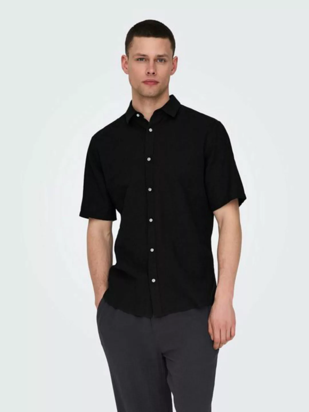 ONLY & SONS Kurzarmhemd Hemd Kurzarm Slim Fit Hemdkragen 7659 in Schwarz-3 günstig online kaufen