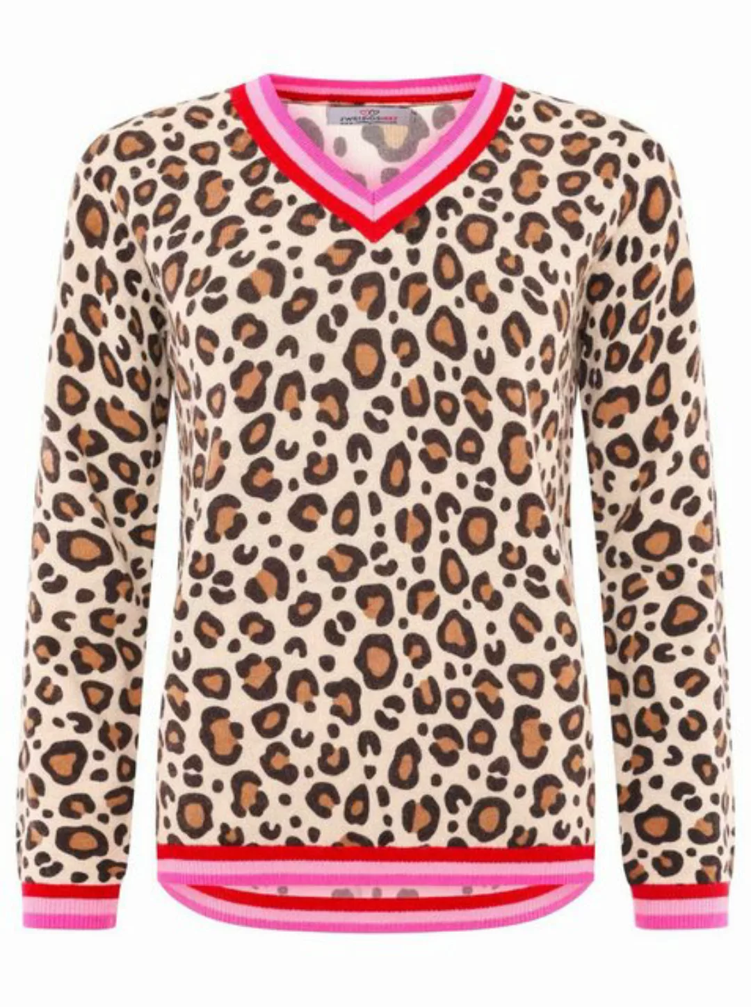 Zwillingsherz Kaschmirpullover V-Ausschnitt-Pullover Animalprint Leo Streif günstig online kaufen