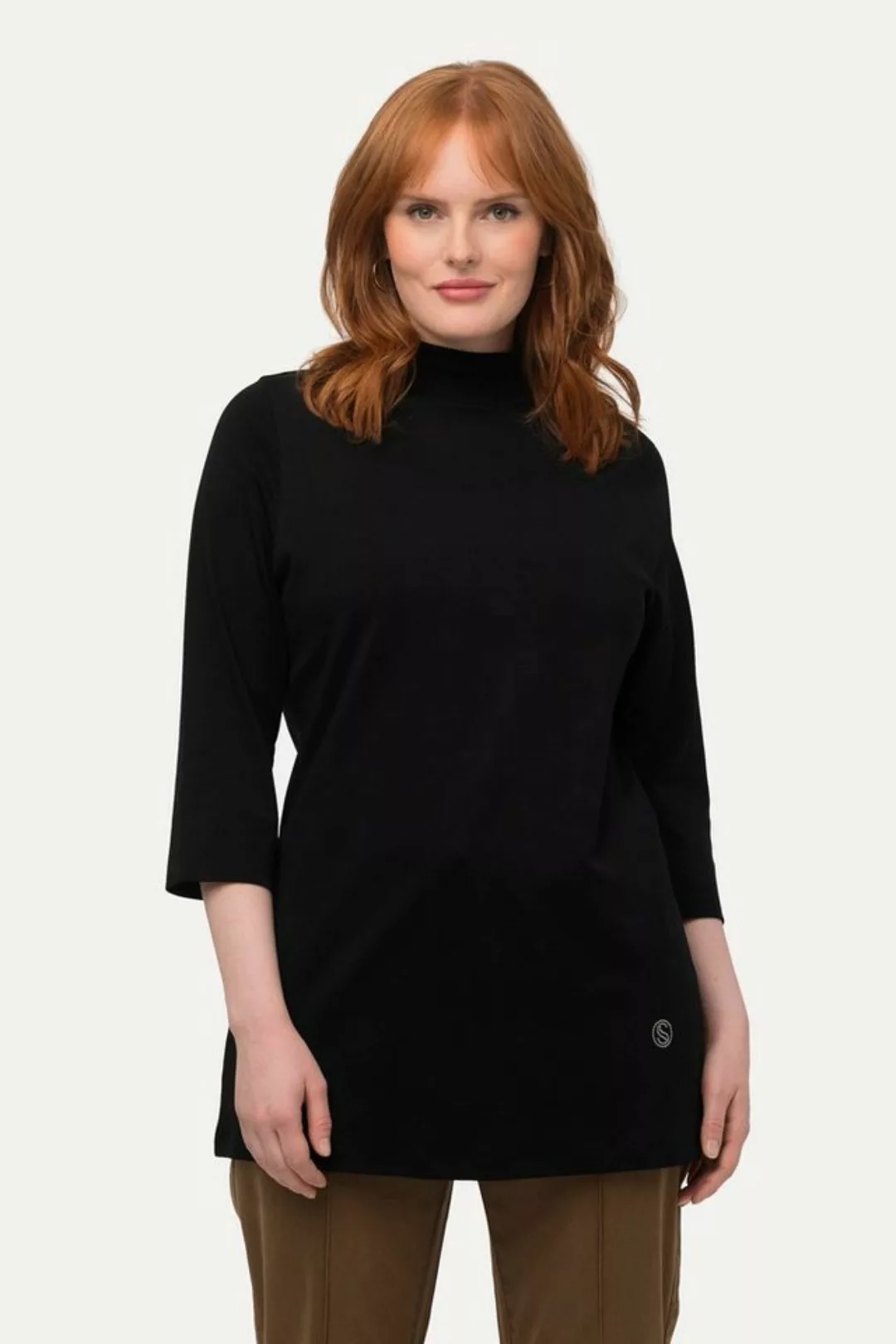 Ulla Popken Rundhalsshirt Shirt A-Linie Stehkragen 3/4-Arm Pima Cotton günstig online kaufen