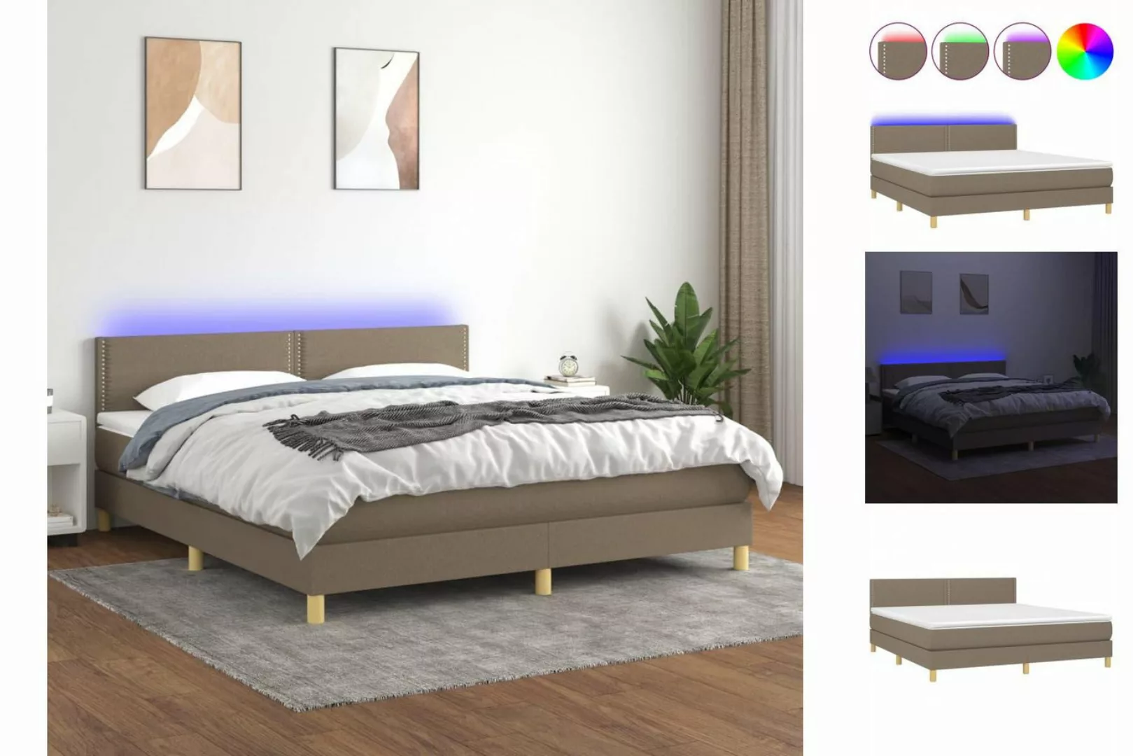 vidaXL Bettgestell Boxspringbett mit Matratze LED Taupe 160x200 cm Stoff Be günstig online kaufen