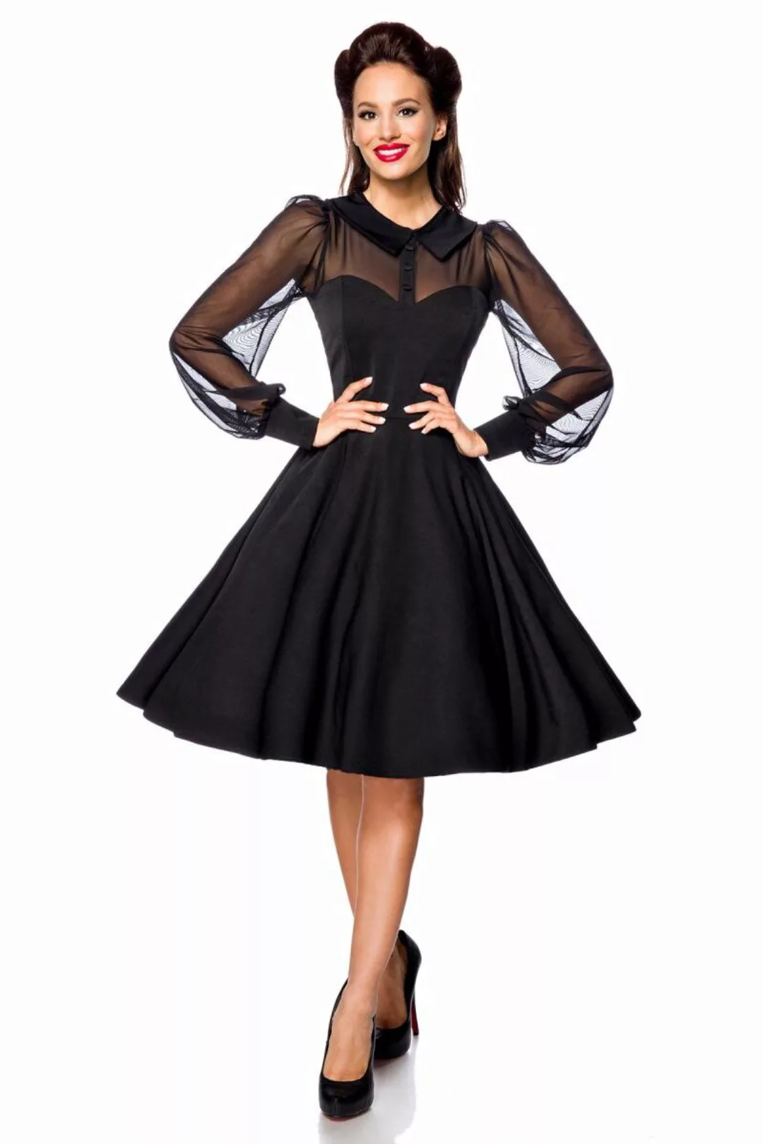 Hochgeschlossenes Vintage-Kleid Schwarz günstig online kaufen