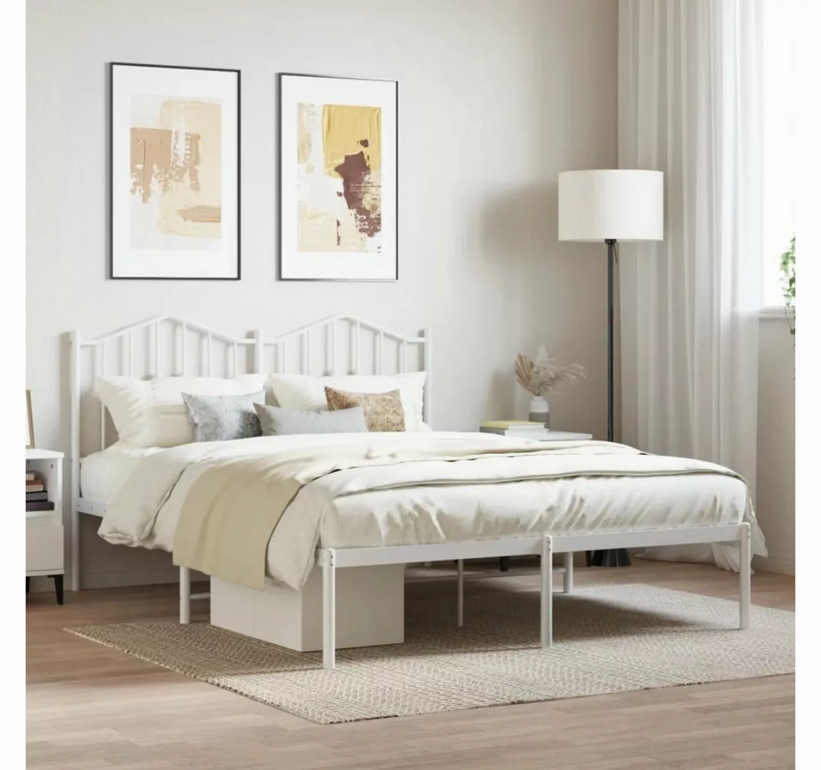 furnicato Bett Bettgestell mit Kopfteil Metall Weiß 140x200 cm günstig online kaufen