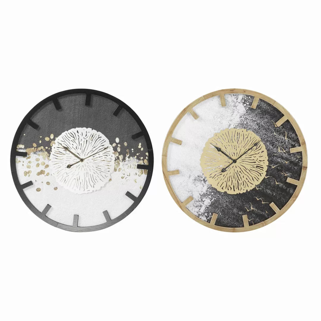 Wanduhr Dkd Home Decor Schwarz Eisen Golden Silberfarben Holz Mdf (2 Pcs) ( günstig online kaufen