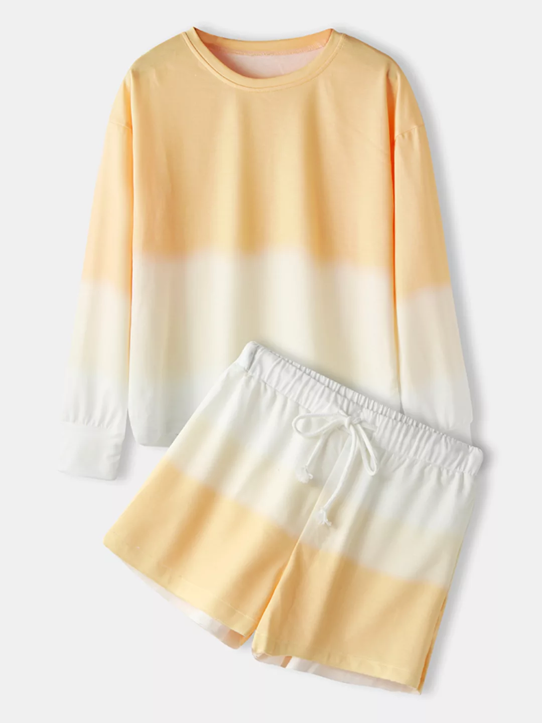 Damen Ombre Langarm-Shorts mit Kordelzug Zweiteilige Loungewear günstig online kaufen