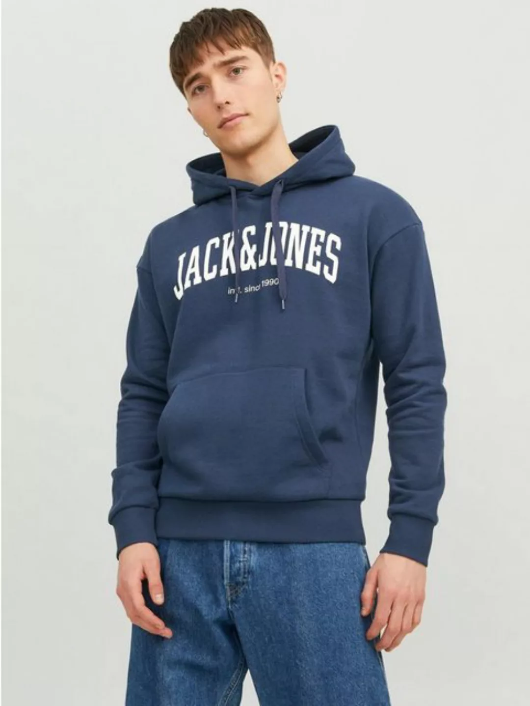 Jack & Jones Hoodie Logo Print Hoodie Kapuzen Pullover JJEJOSH 5584 in Navy günstig online kaufen