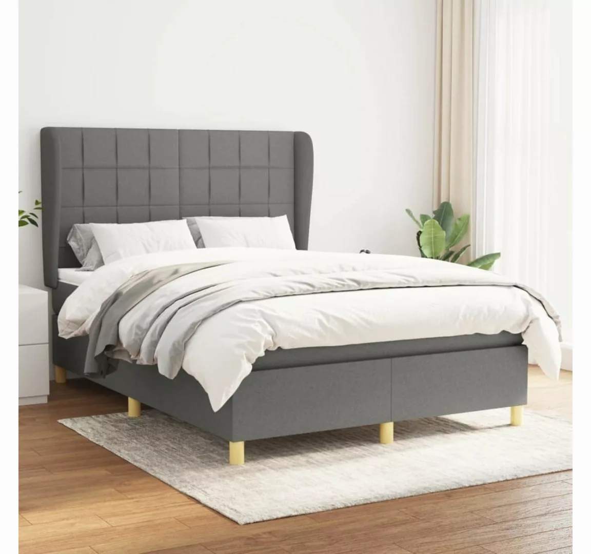 furnicato Bett Boxspringbett mit Matratze Dunkelgrau 140x200 cm Stoff günstig online kaufen