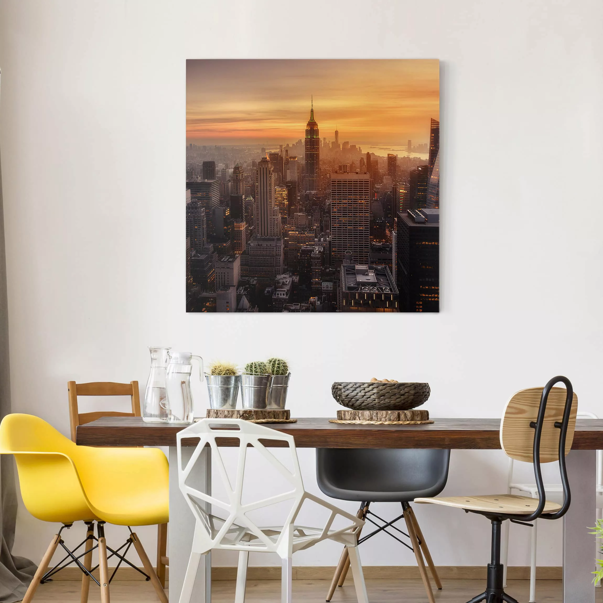 Leinwandbild New York - Quadrat Manhattan Skyline Abendstimmung günstig online kaufen