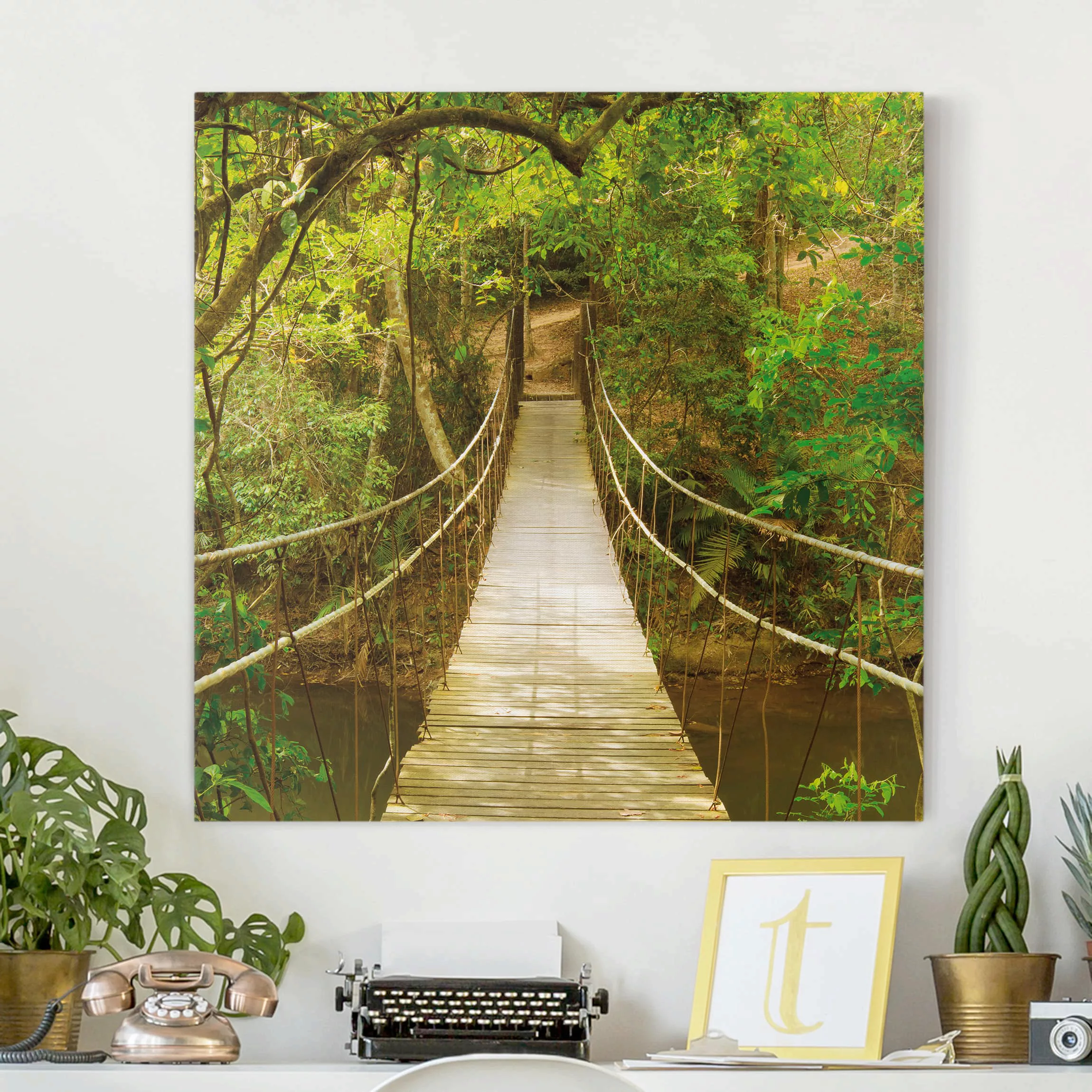 Leinwandbild Wald - Quadrat Dschungelbrücke günstig online kaufen