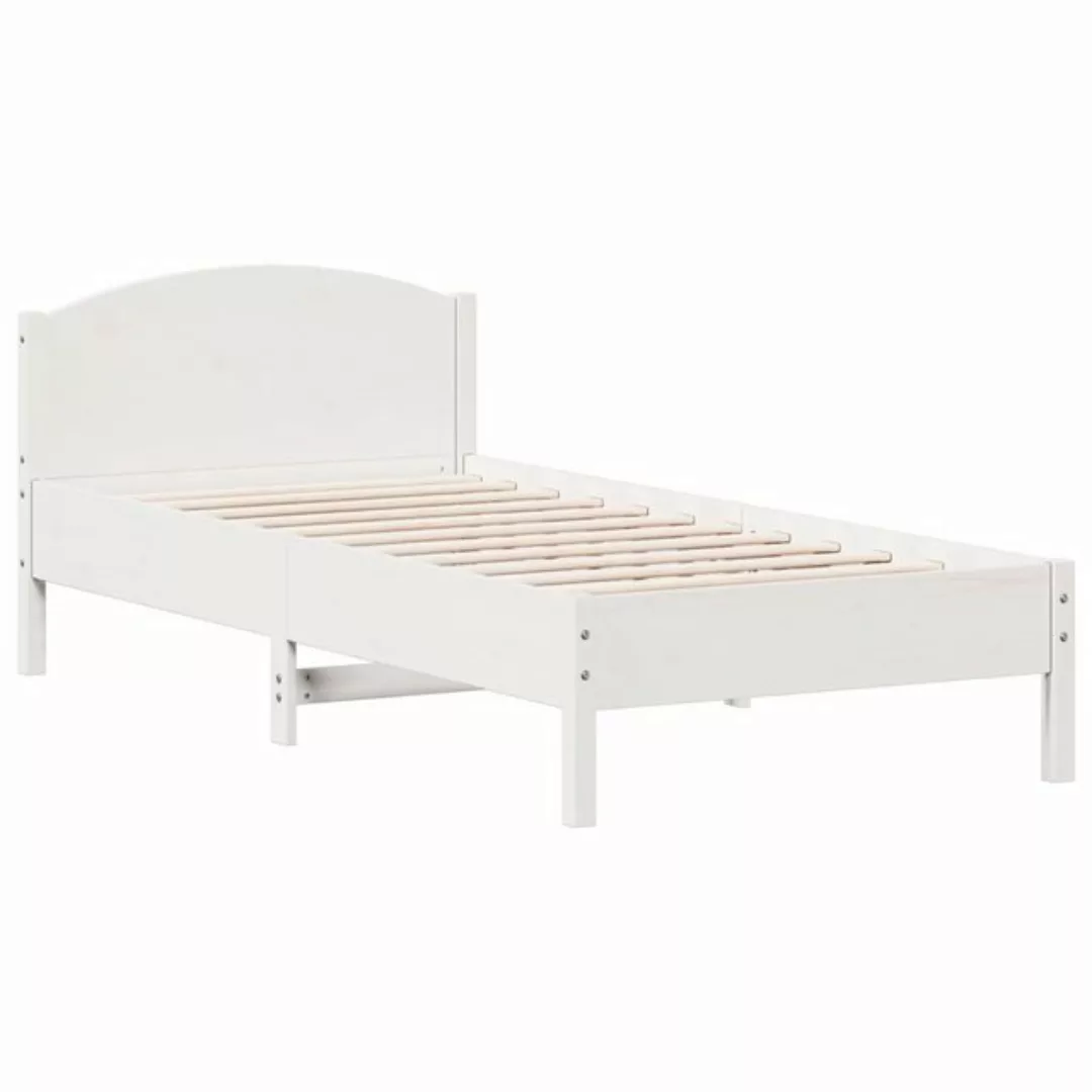 vidaXL Bettgestell Massivholzbett mit Kopfteil Weiß 90x200 cm Kiefer Bett B günstig online kaufen