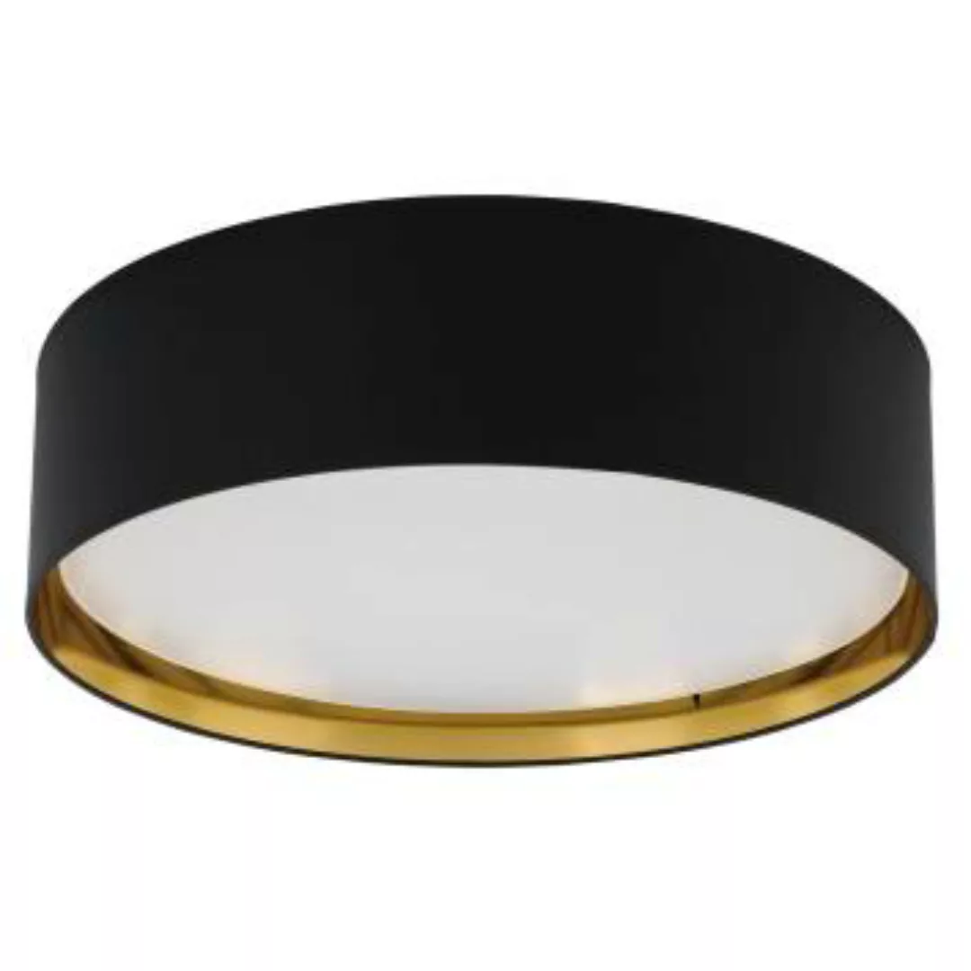 Deckenlampe Stoffschirm Schwarz Gold rund Ø 60 cm groß günstig online kaufen