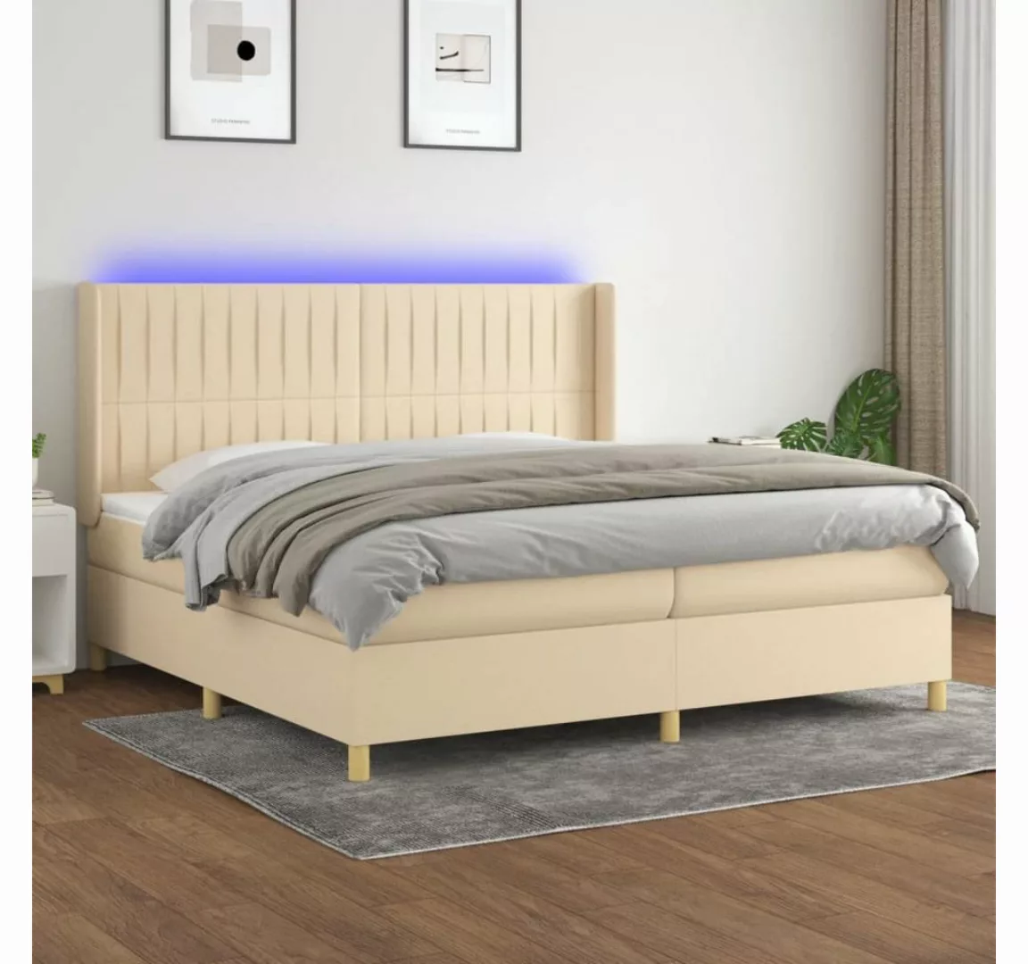 vidaXL Boxspringbett Boxspringbett mit Matratze LED Creme 200x200 cm Stoff günstig online kaufen