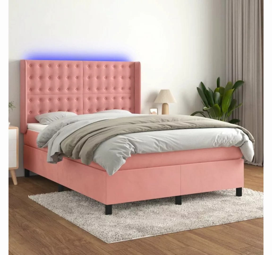 vidaXL Boxspringbett Boxspringbett mit Matratze und LED Samt (140 x 190 cm, günstig online kaufen