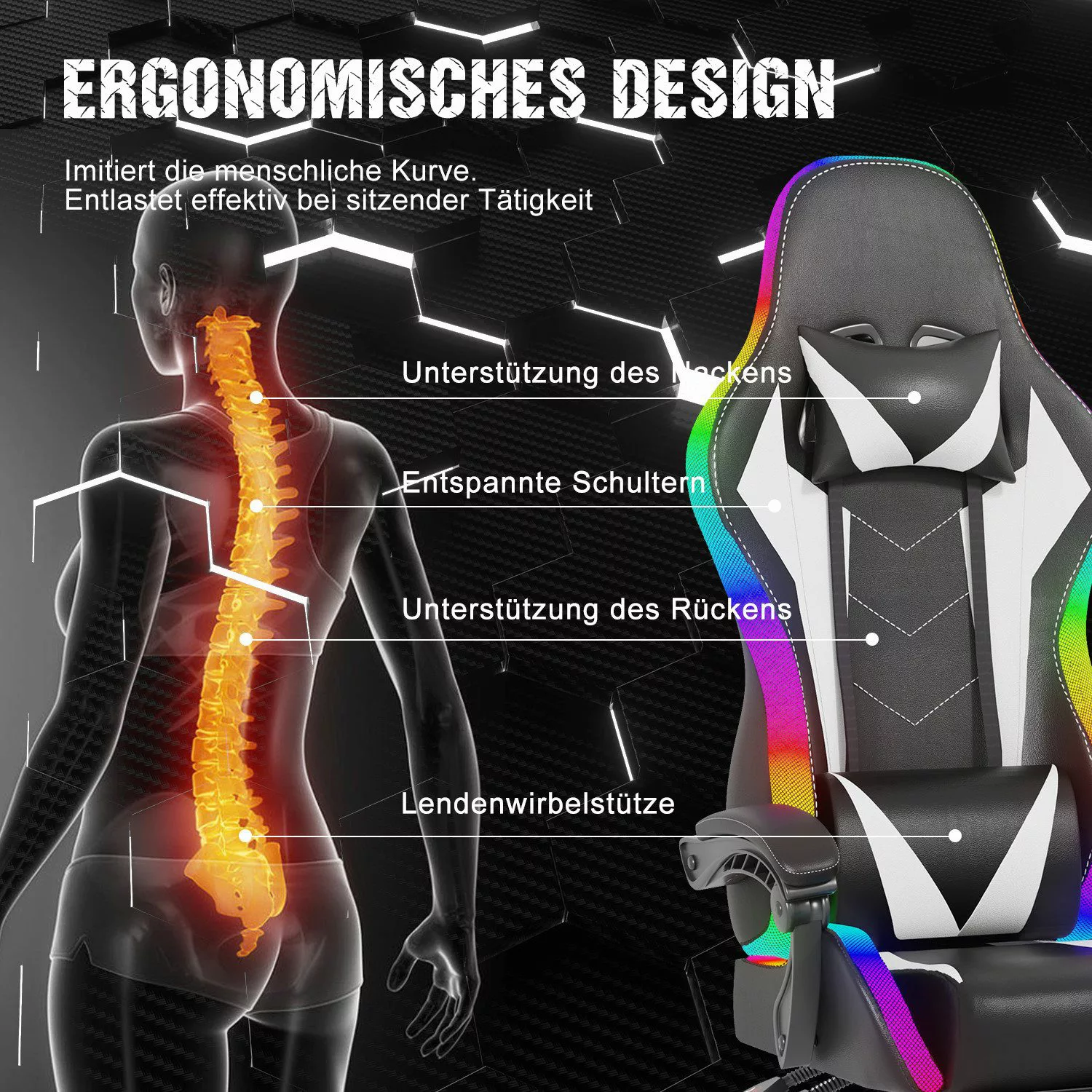HOMALL Gaming-Stuhl LED Gaming Chair,Massage,Bürostuhl,Gaming Stuhl, günstig online kaufen