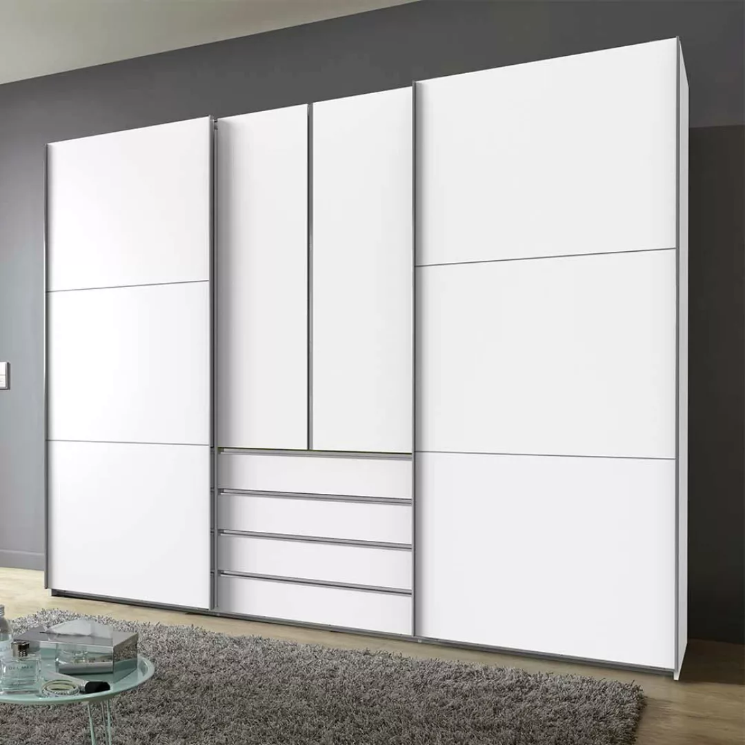 Weißer 300 cm Schlafzimmerkleiderschrank mit Dreh- und Schiebetüren vier Sc günstig online kaufen