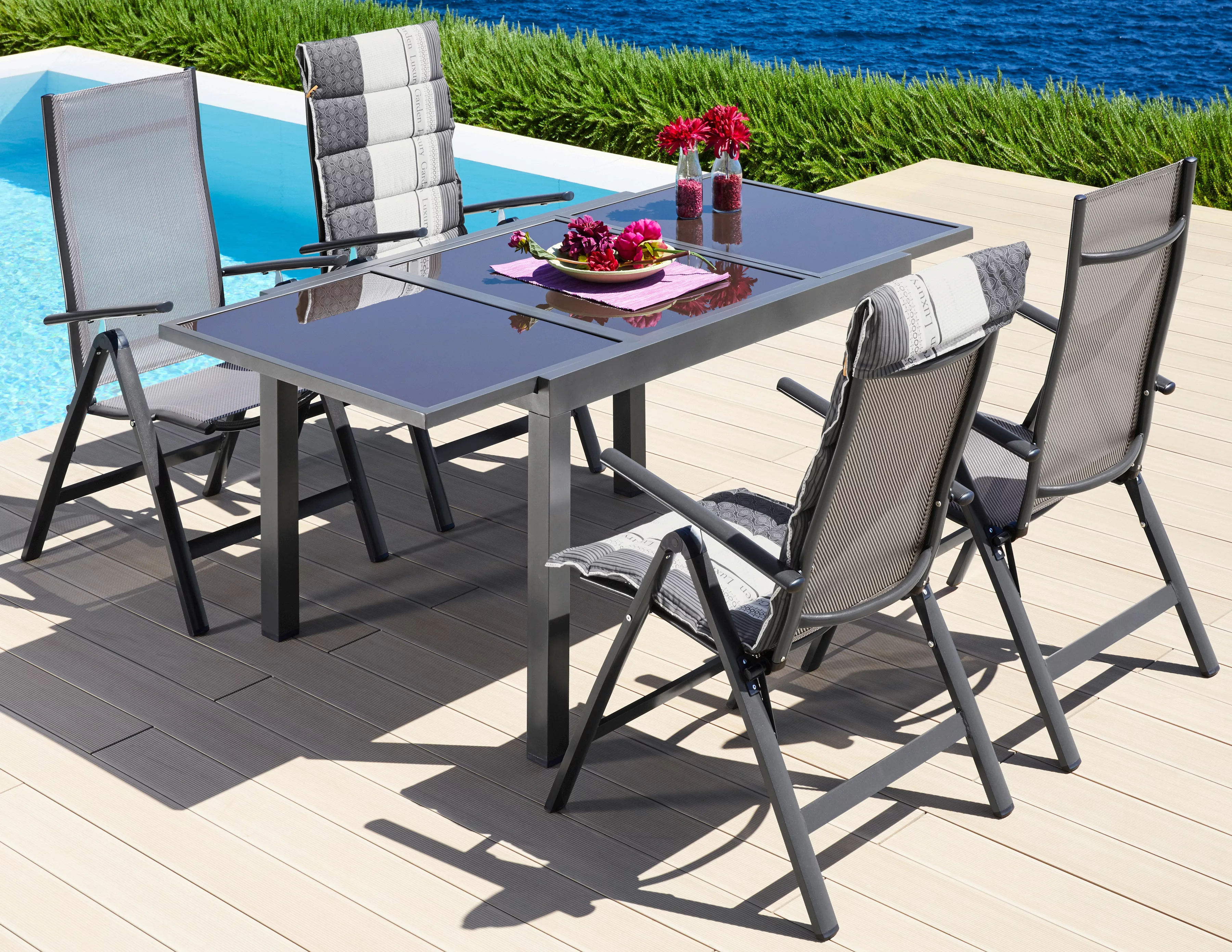 MERXX Garten-Essgruppe "Amalfi", mit 4 Stühlen und ausziehbarem Tisch (120 günstig online kaufen