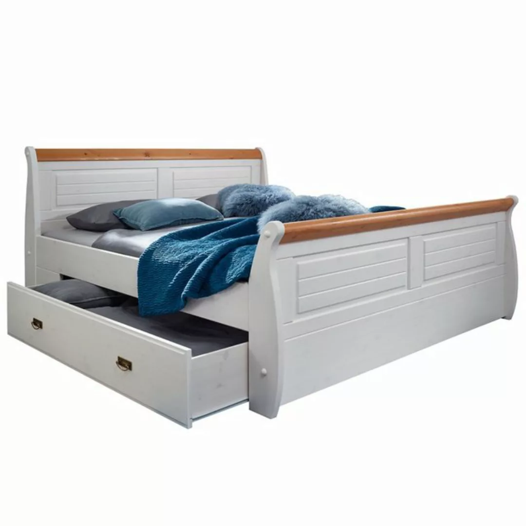 Schlafzimmer komplett Set SAVONA-69 in Kiefer massiv weiß mit honig günstig online kaufen