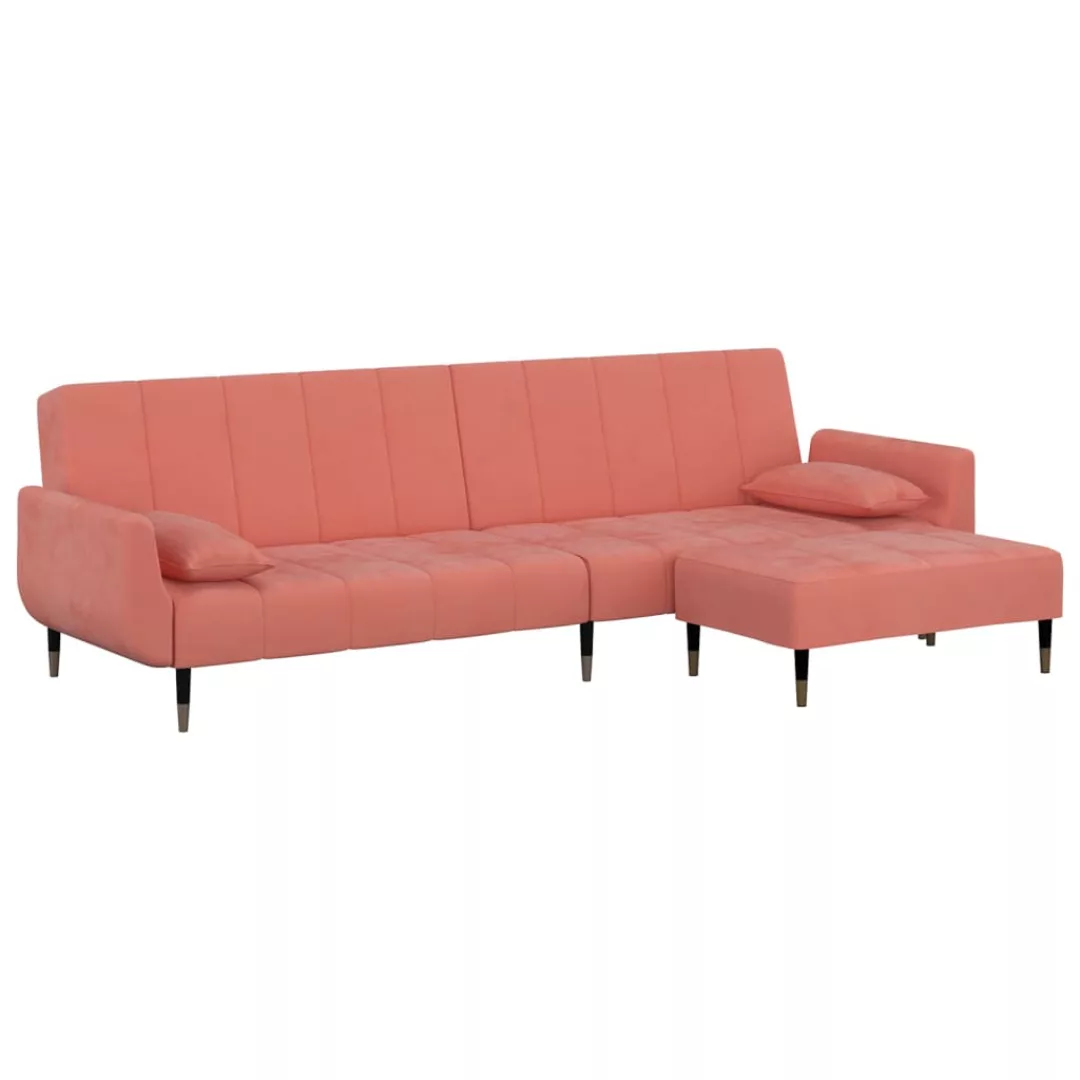 Vidaxl Schlafsofa 2-sitzer Mit Hocker & Zwei Kissen Rosa Samt günstig online kaufen