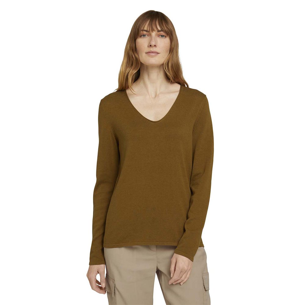 Tom Tailor Basic V-ausschnitt Sweater S Khaki Olive günstig online kaufen