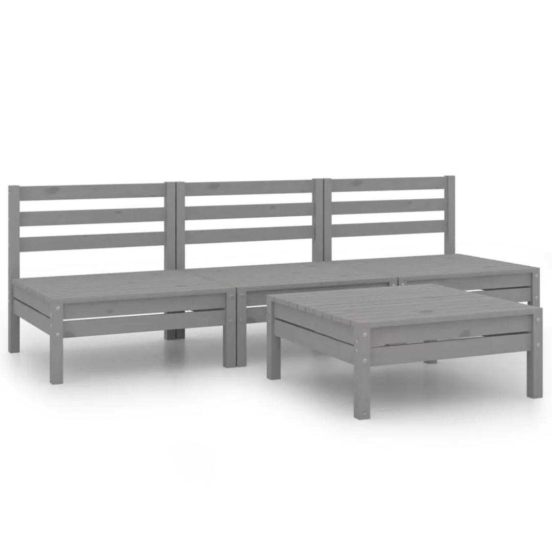 4-tlg. Garten-lounge-set Grau Kiefer Massivholz günstig online kaufen