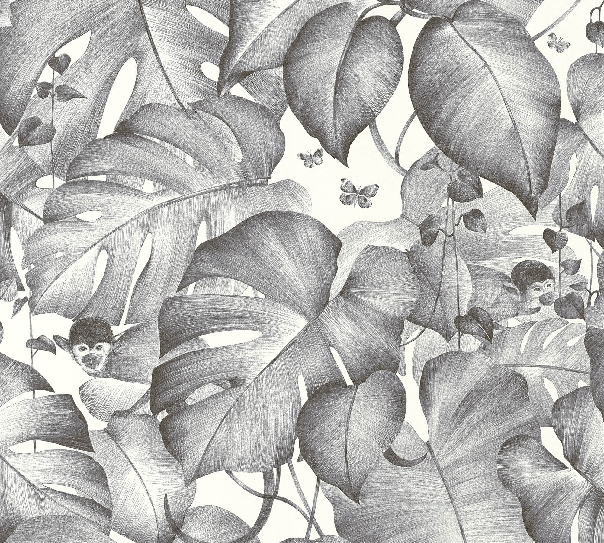 Bricoflor Dschungel Tapete Weiß Grau Tropical Vliestapete Monstera Blätter günstig online kaufen