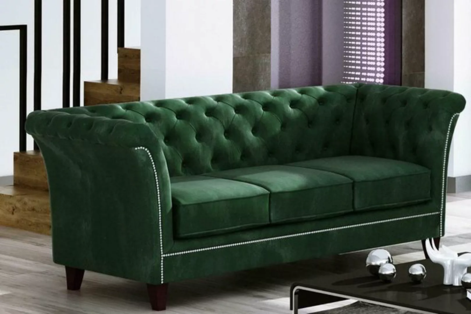 JVmoebel Sofa Grüner Dreisitzer Chesterfield Möbel Luxus 3-Sitzer Couch Ede günstig online kaufen