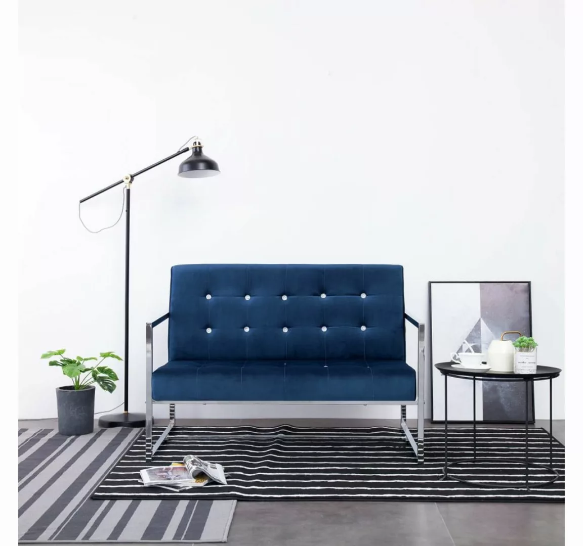 vidaXL Sofa 2-Sitzer-Sofa mit Armlehnen Blau Chrom und Samt Couch günstig online kaufen