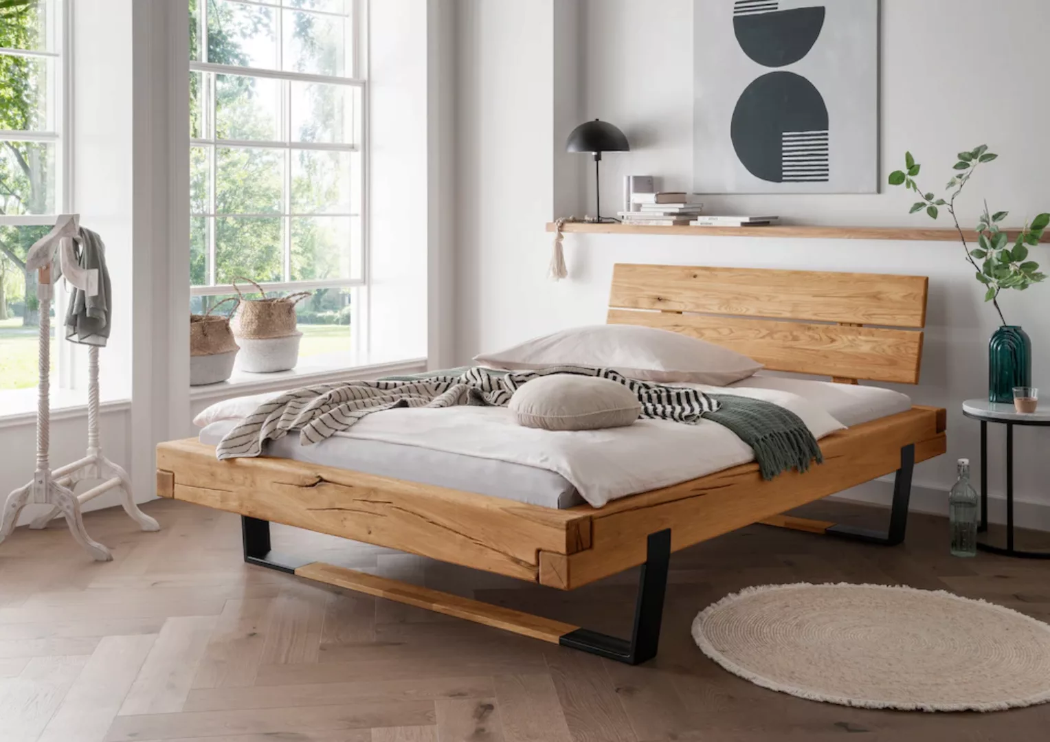 Home affaire Massivholzbett "Ultima", aus Holz in Balken-Optik mit Metallku günstig online kaufen